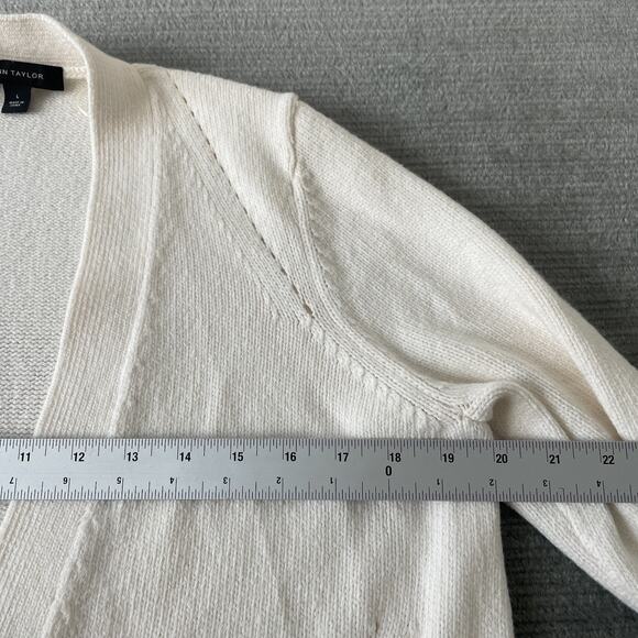 Ann Taylor Cardigan Dress Sweater Women L Cream Stretch Minimalist Capsule - Picture 5 of 8